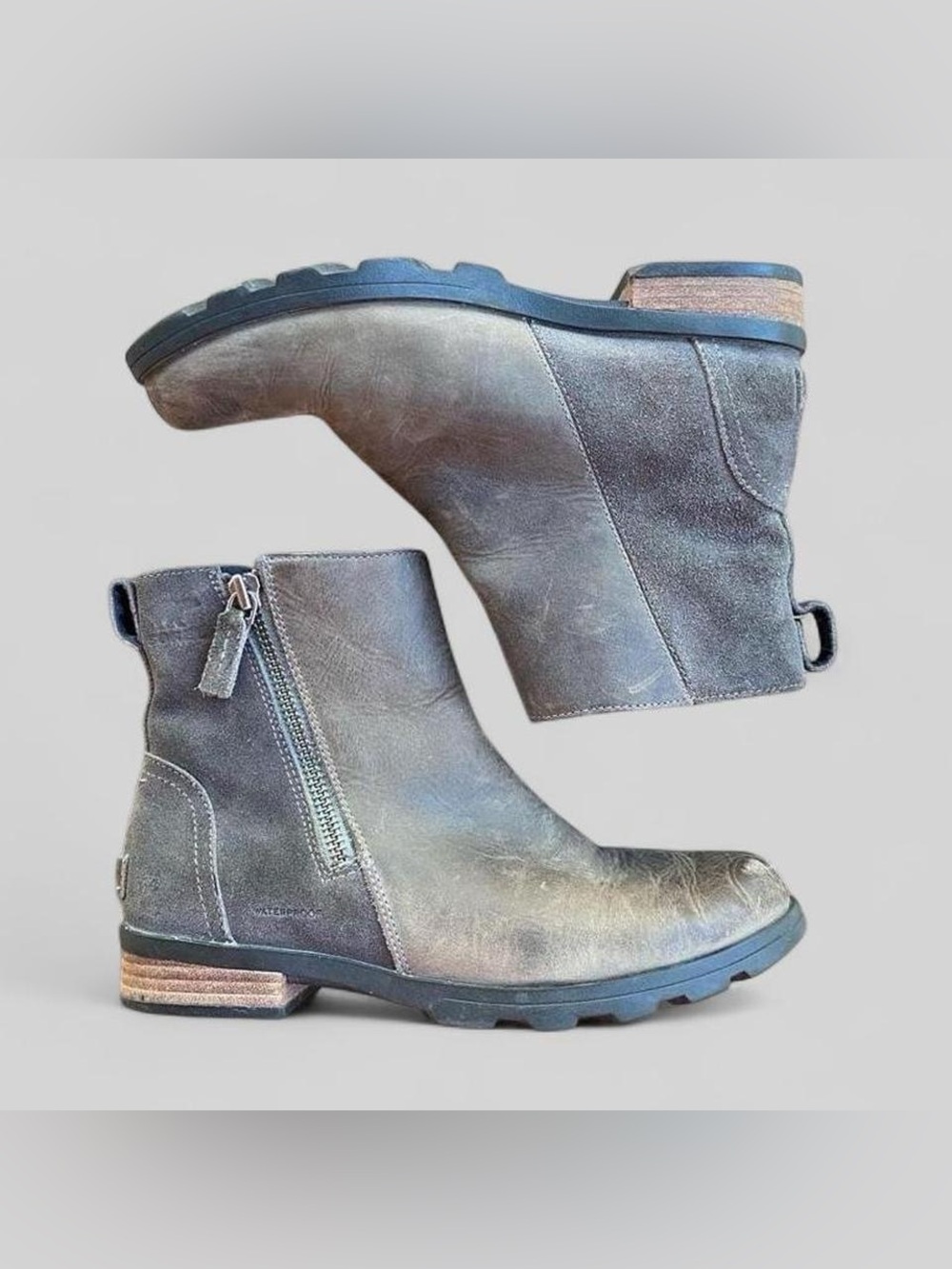 Sorel Women's Emelie Zip Waterproof Booties in Quarry, Size 7.5